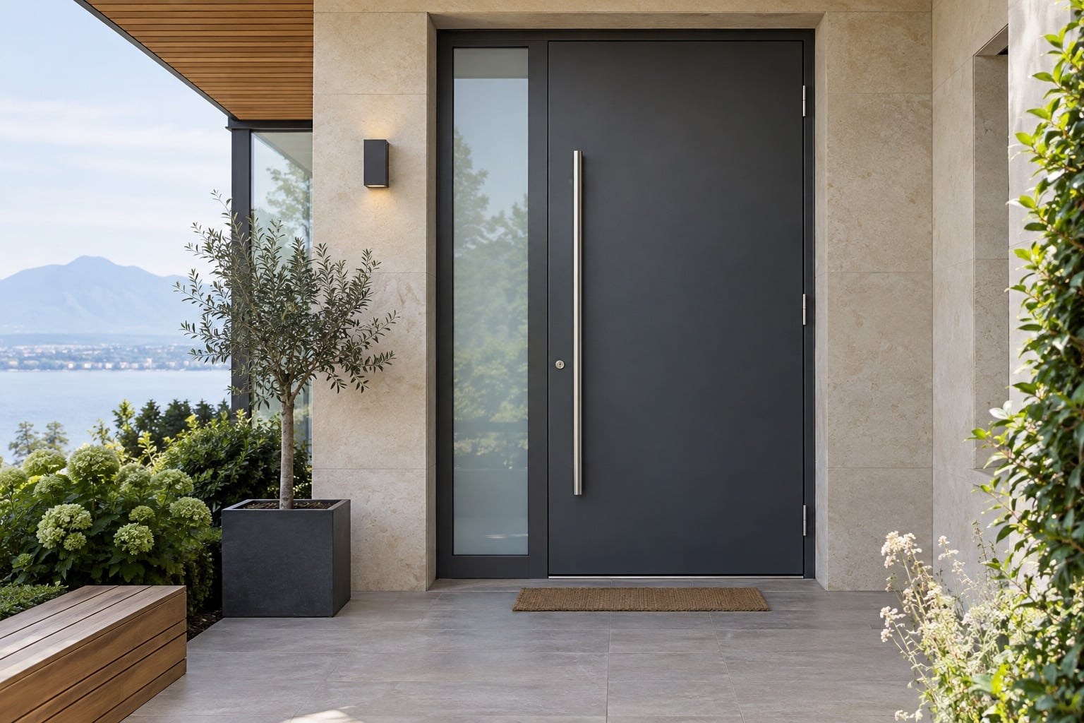 Exemple de porte d’entrée anthracite pour une maison à Genève