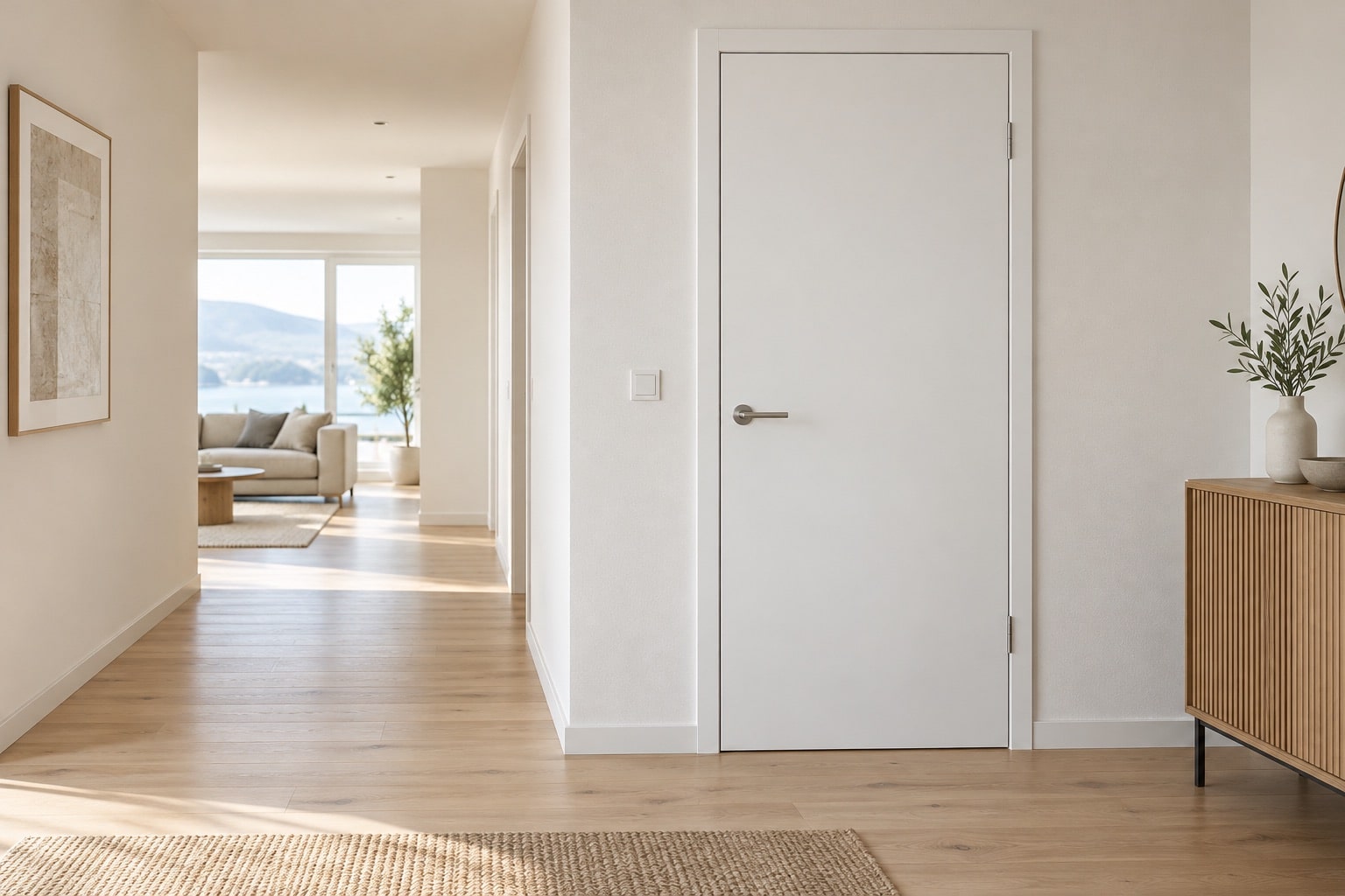 Porte intérieure blanche dans un appartement — illustration